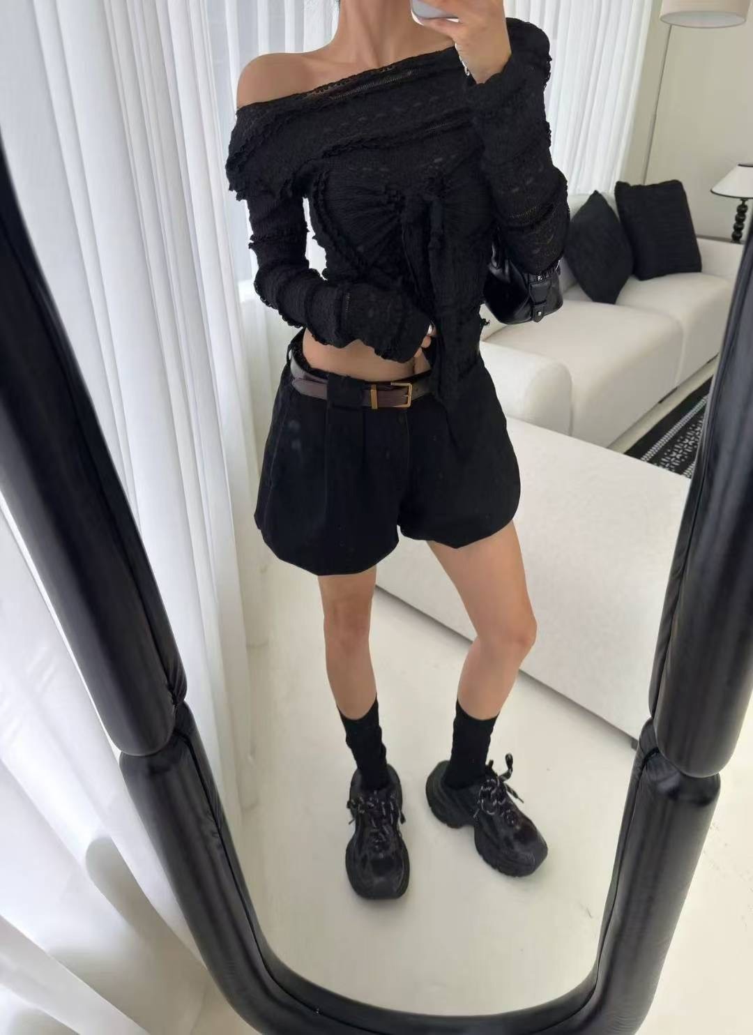 附腰帶泡泡短褲