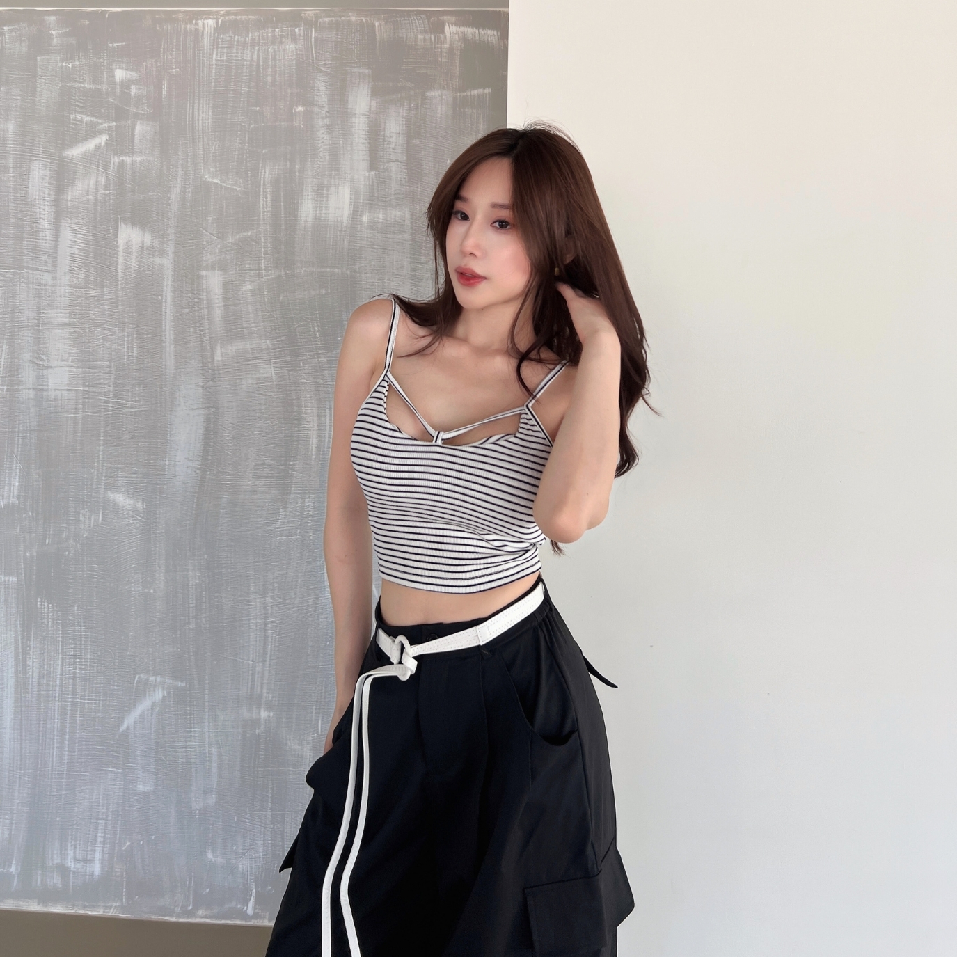 【DOMISS自訂】設計感條紋背心-2色 帶胸墊背心(現貨)