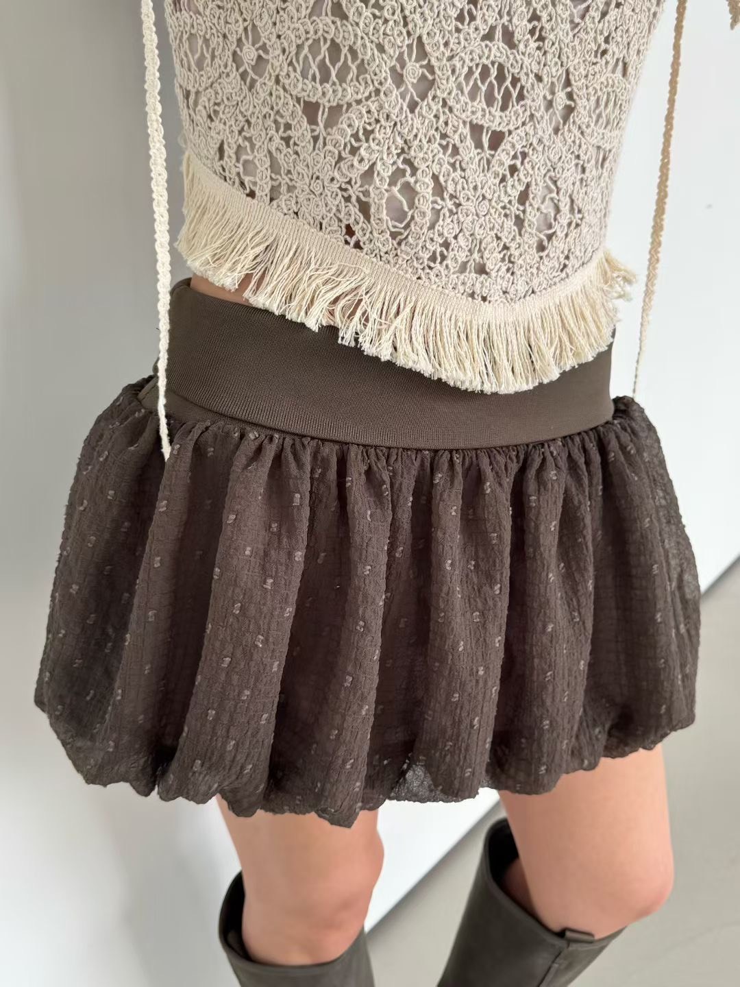 鬆緊顆粒泡泡短褲裙