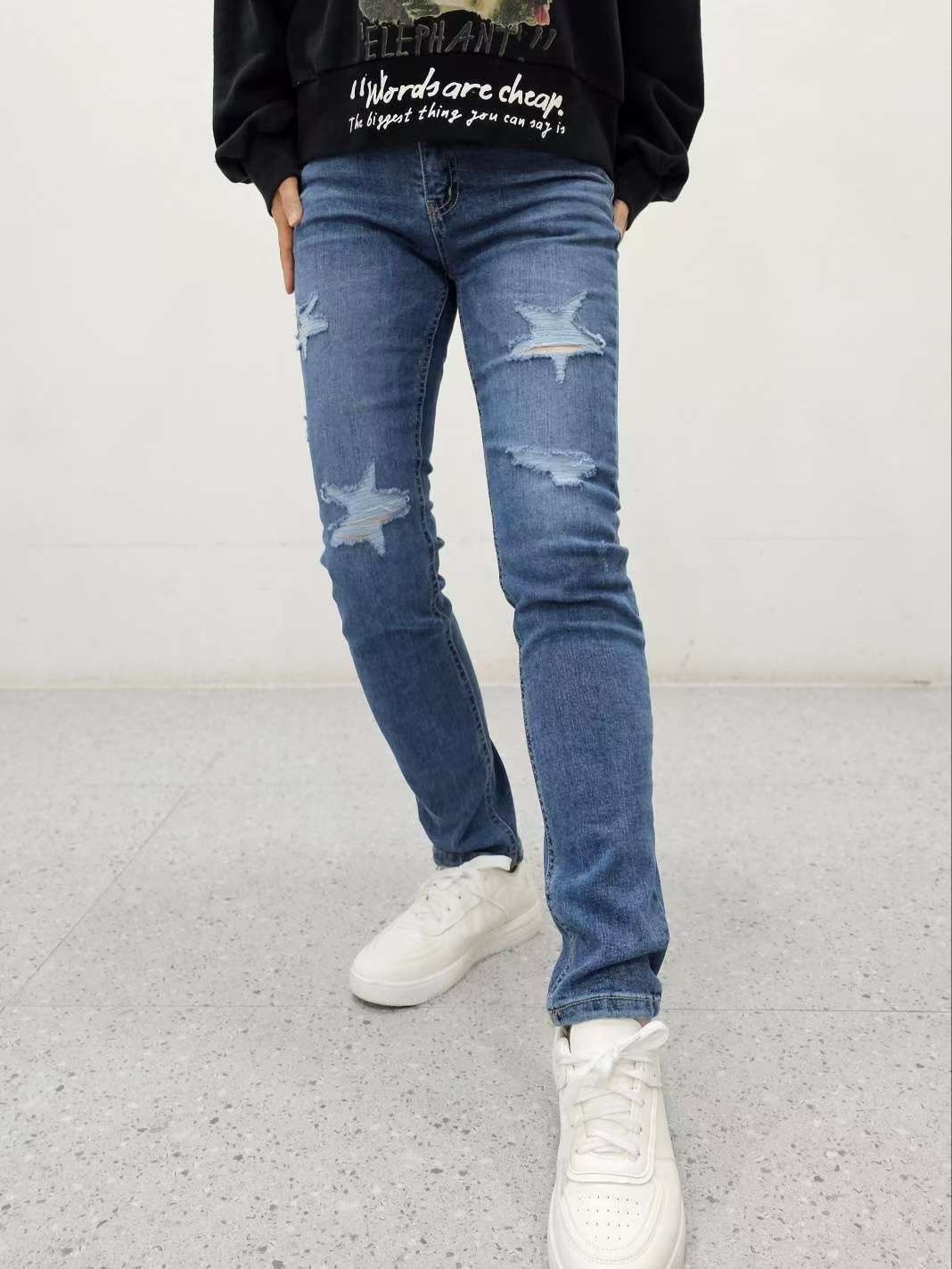 809星星破洞牛仔長褲