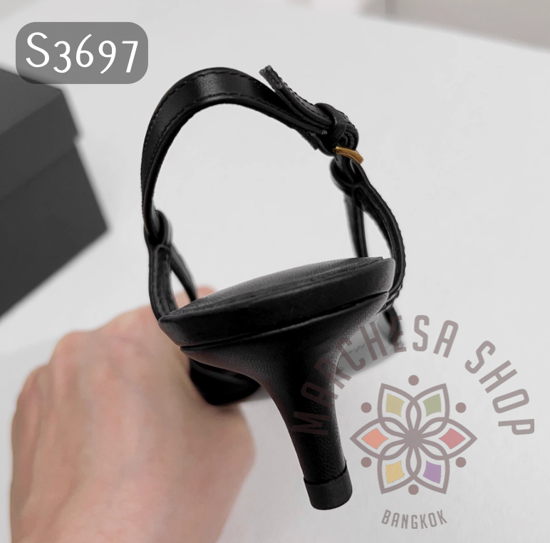 S3697 - 頭層小羊皮鏤後扣帶尖頭低踭涼鞋