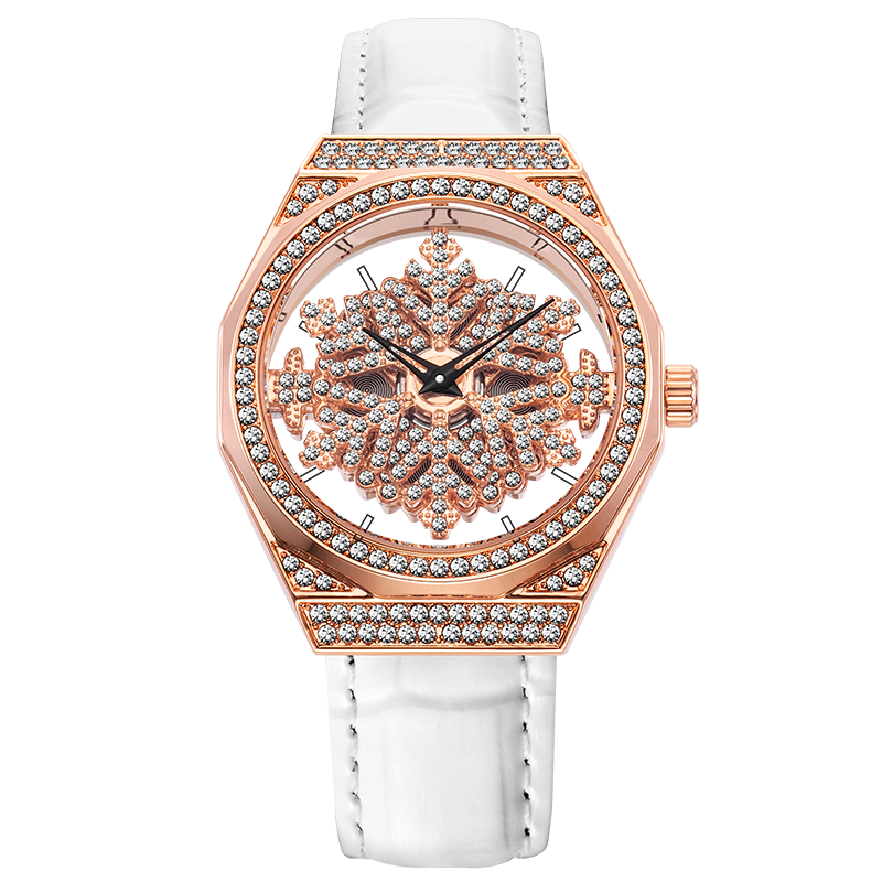 【 Ronmar 羅馬】 RMLK01GO 時來運轉雪花錶盤 晶鑽 鏤空 真皮 石英 手錶