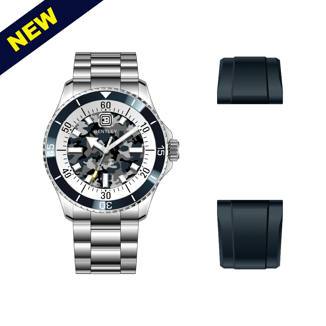 【BENTLEY 賓利】 THE AURORA曦光系列 BL-20 迷彩款 不鏽鋼 水鬼款 夜光 石英 手錶(附矽膠錶帶)