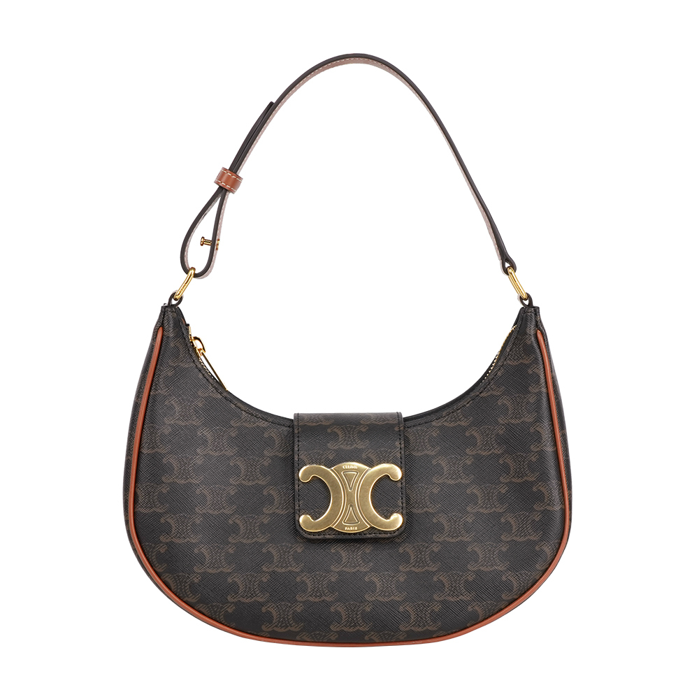 【CÉLINE】AVA TRIOMPHE 帆布小牛皮中款肩背包(棕褐色)