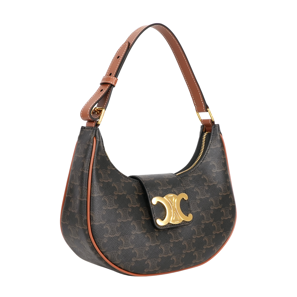 【CÉLINE】AVA TRIOMPHE 帆布小牛皮中款肩背包(棕褐色)