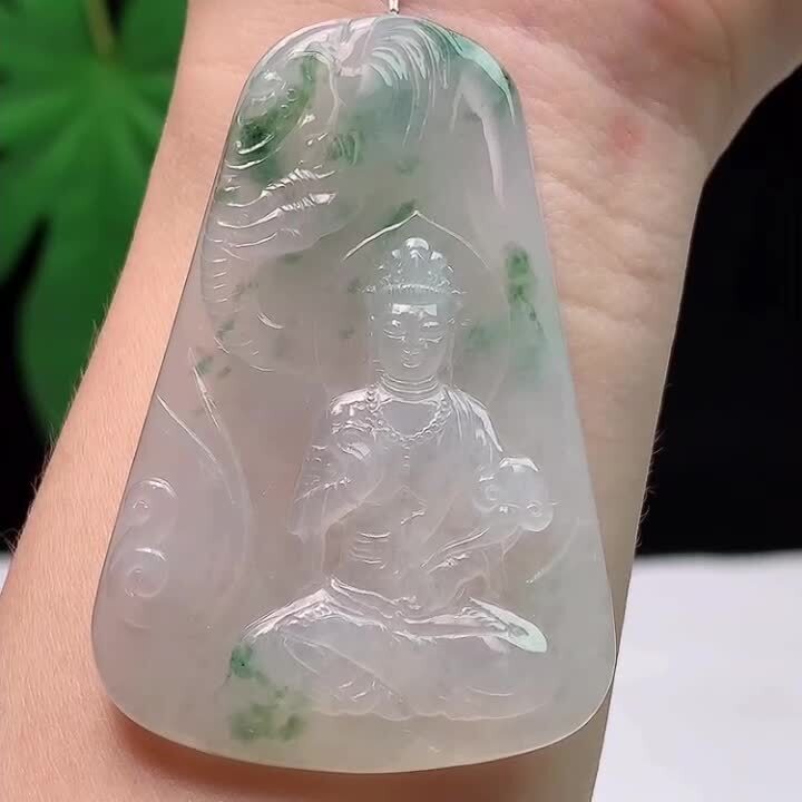 翡翠冰種飄花普賢菩薩,天然翡翠A玉, 緬甸玉, Jade, Jadeite