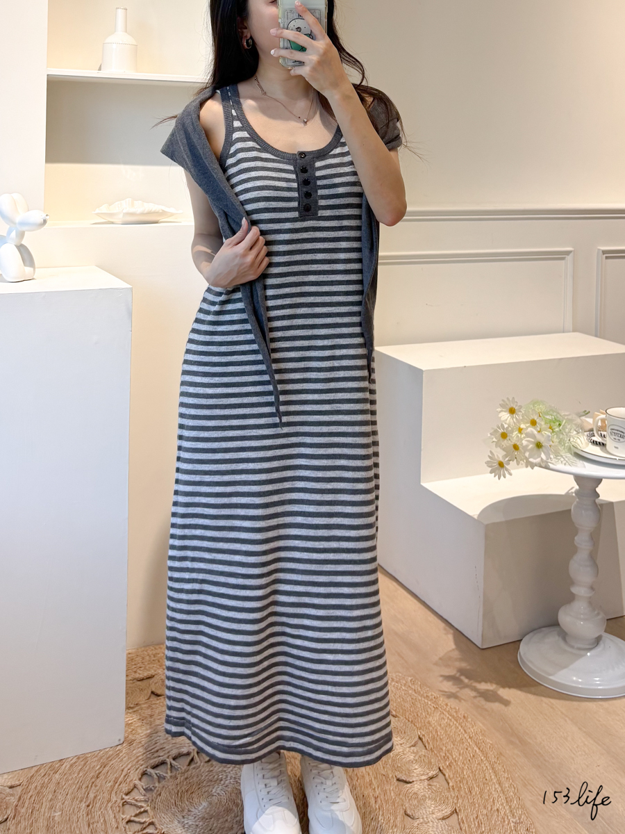 |現貨|秋冬條紋針織披肩懶人洋裝(2色)