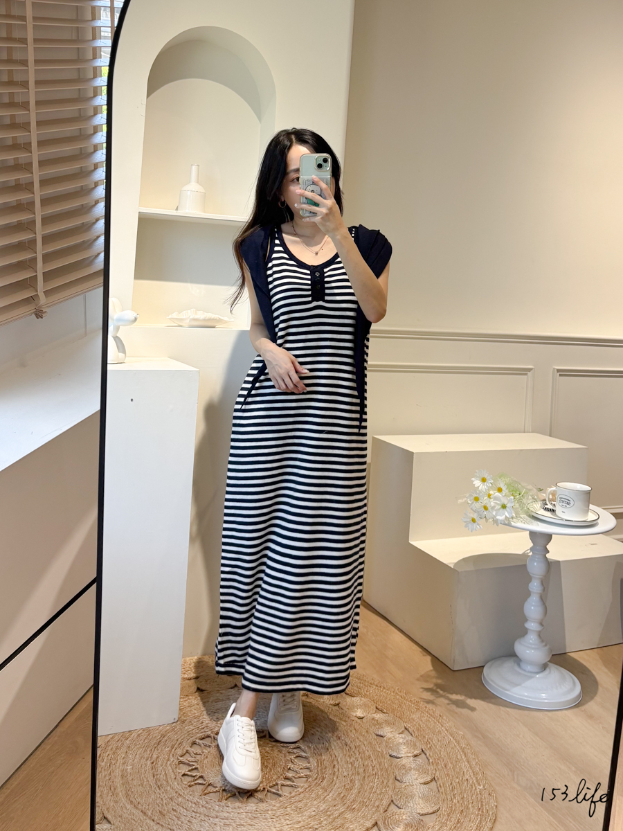 |現貨|秋冬條紋針織披肩懶人洋裝(2色)