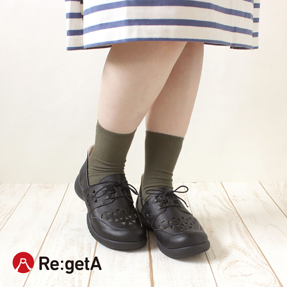 大阪樂步健康鞋 Re:getA 套入式輕量繫帶休閒鞋R334(BLK-黑色)