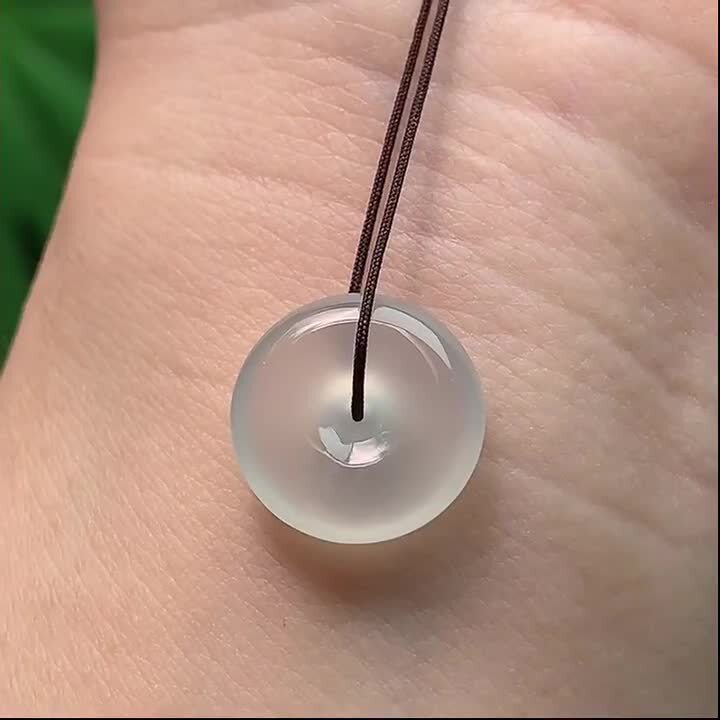 翡翠高冰熒光平安扣 (14.1mm直徑),天然翡翠A玉, 緬甸玉, Jade, Jadeite