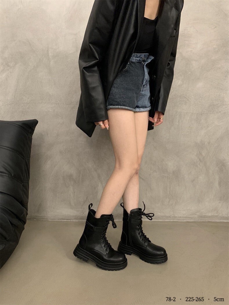 78-2 韓國甜酷皮帶扣綁帶中筒靴