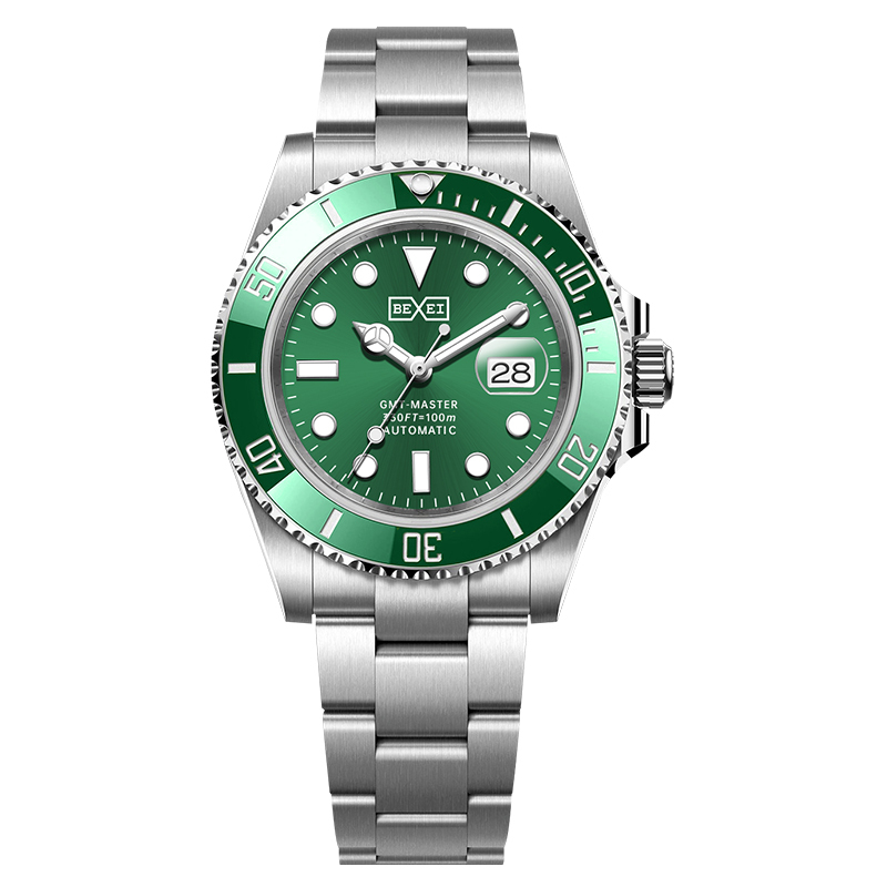 【BEXEI 貝克斯】 9062 水鬼 夜光 日期顯示  單向旋轉錶圈 不鏽鋼 鏤空 避震 機械 手錶