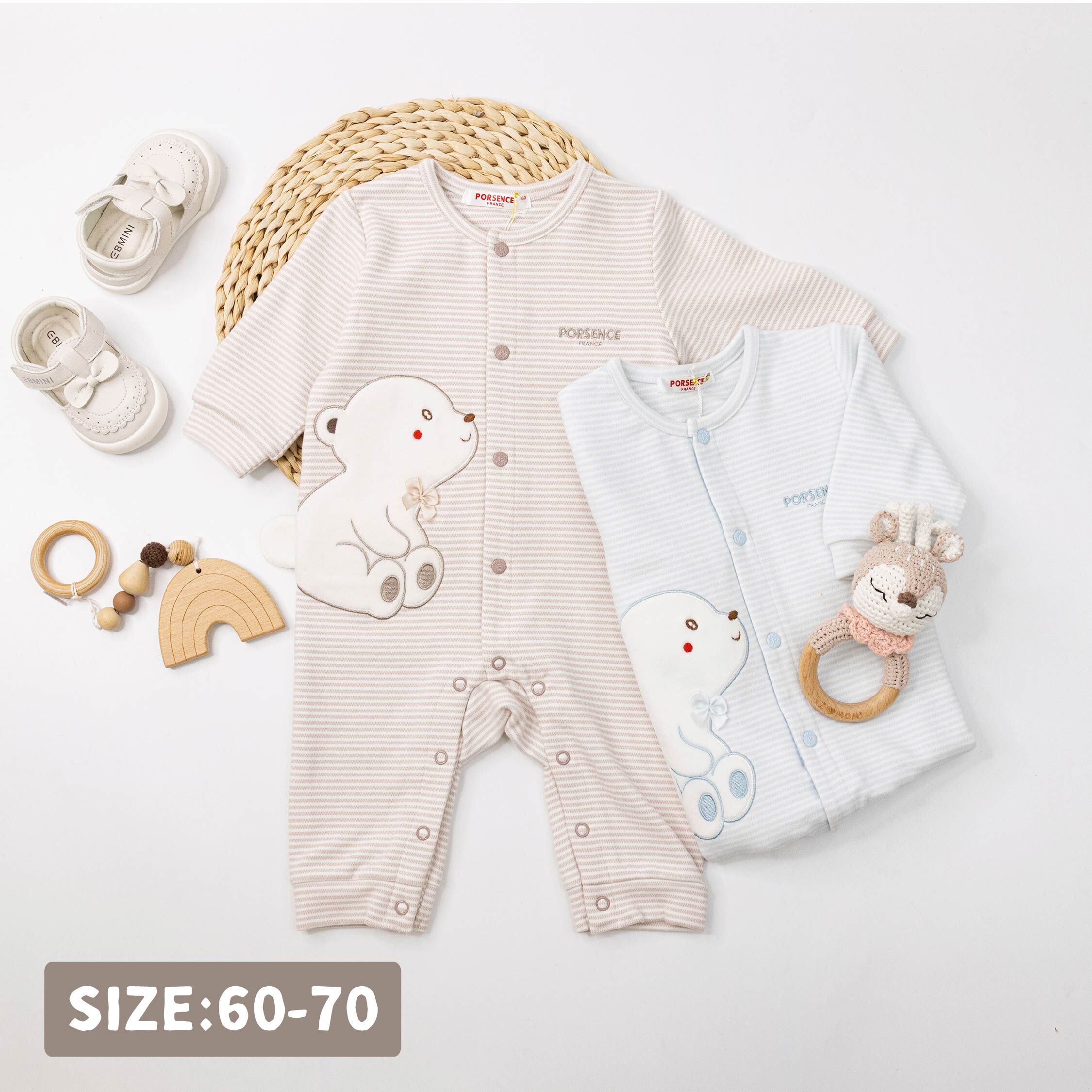 波紳士【12522】可愛小熊條紋連身裝/連身衣＊二色