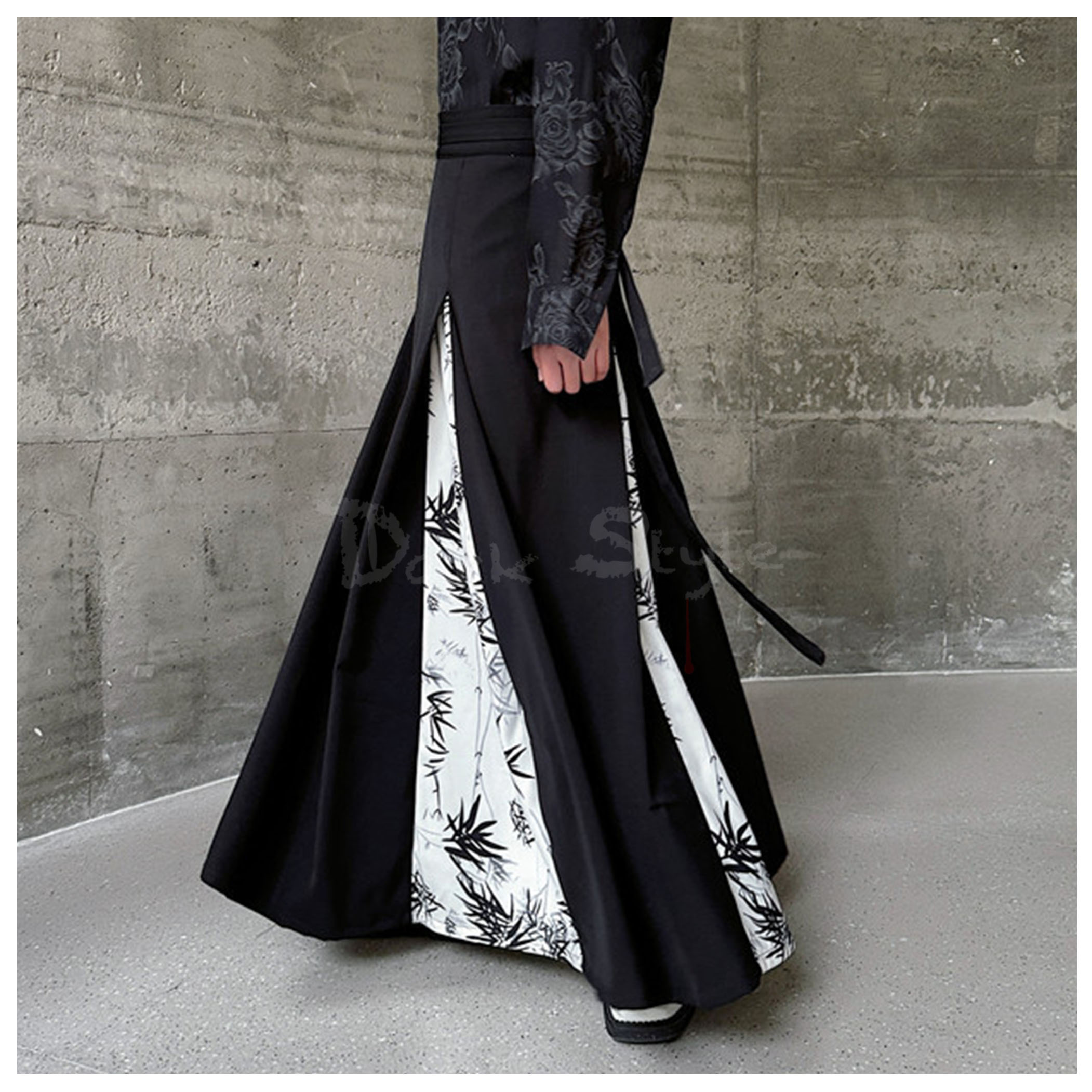 扇-墨竹撞色解構一片式飾裙