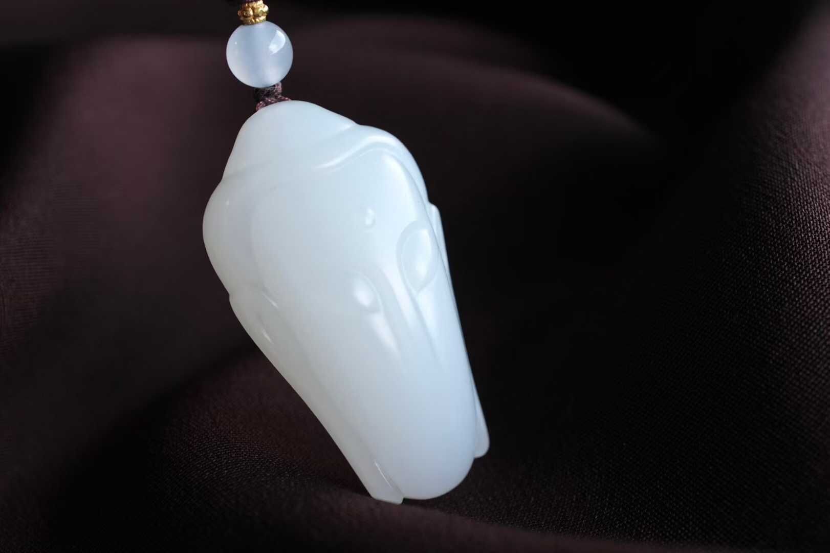 91410 和田玉羊脂玉佛頭“有求必應無相佛”掛件