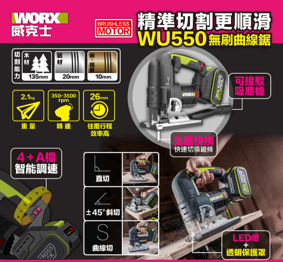 "WORX"威克士 無刷曲線鋸(鋰20V)