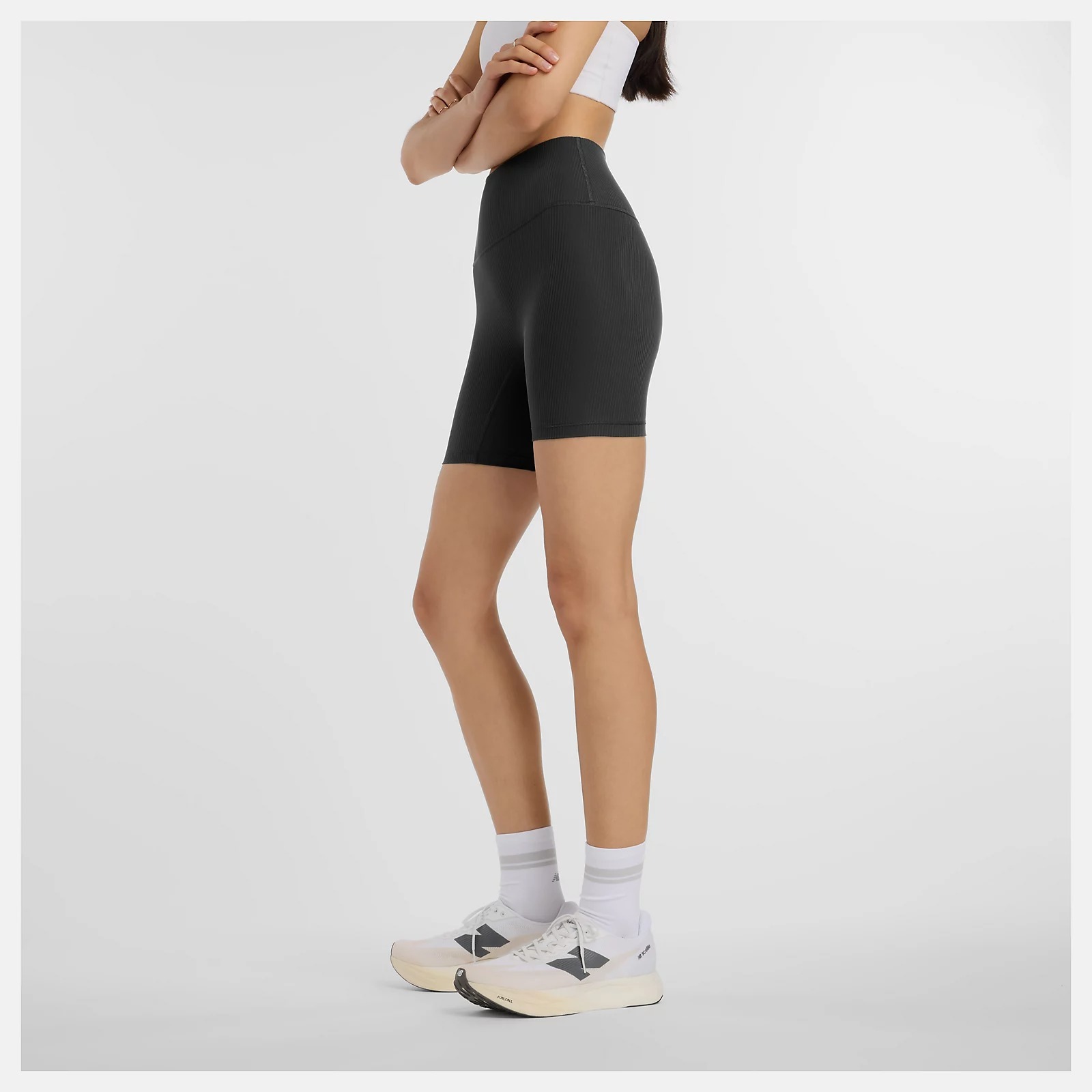 NEW BALANCE 短褲 NB 黑 螺紋 休閒 瑜珈 緊身褲 女 WS53153BK