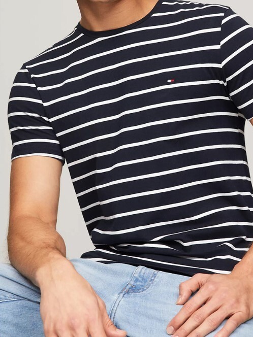 [S] TOMMY HILFIGER EXTRA SLIM FIT PREMIUM STRIPE T-SHIRT,NAVY, 78J6910-410 (STH459)