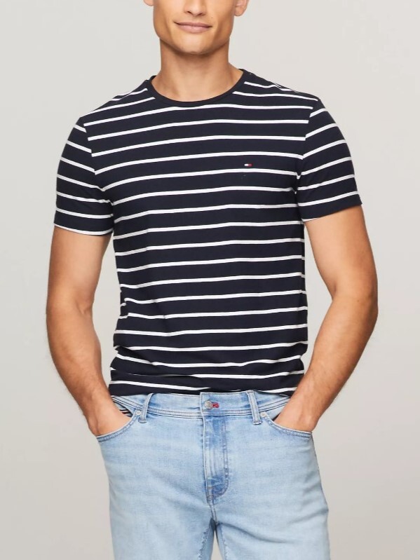 [S] TOMMY HILFIGER EXTRA SLIM FIT PREMIUM STRIPE T-SHIRT,NAVY, 78J6910-410 (STH459)