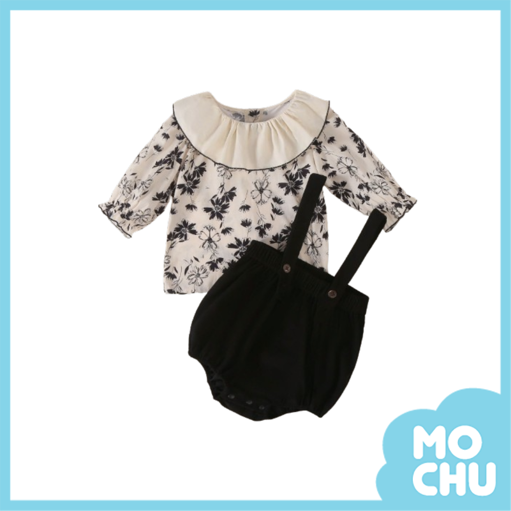 水墨秋花荷葉領套裝