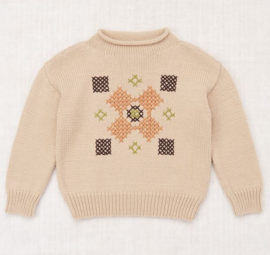 Misha & Puff  捲邊小立領羊毛衫  Cross Stitch Simple Sweater - Patina