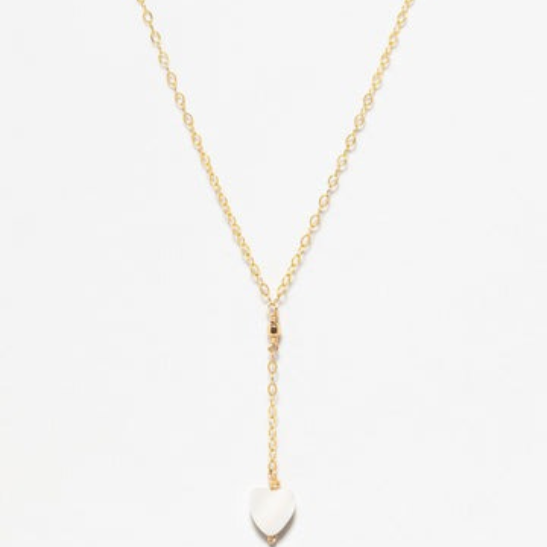 1YA0903-204 YAY PARIS Long Necklace - Three Mother of Pearl Hearts #6colg101 (A-EU-E)