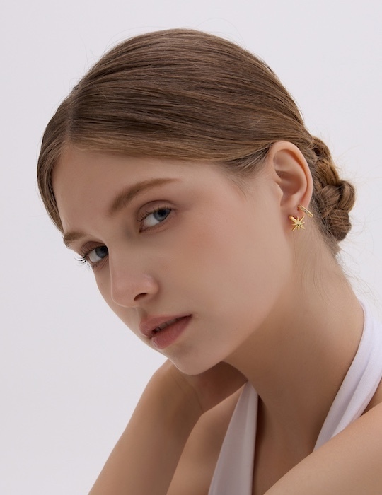 閃耀交錯小星。針式耳環(金)