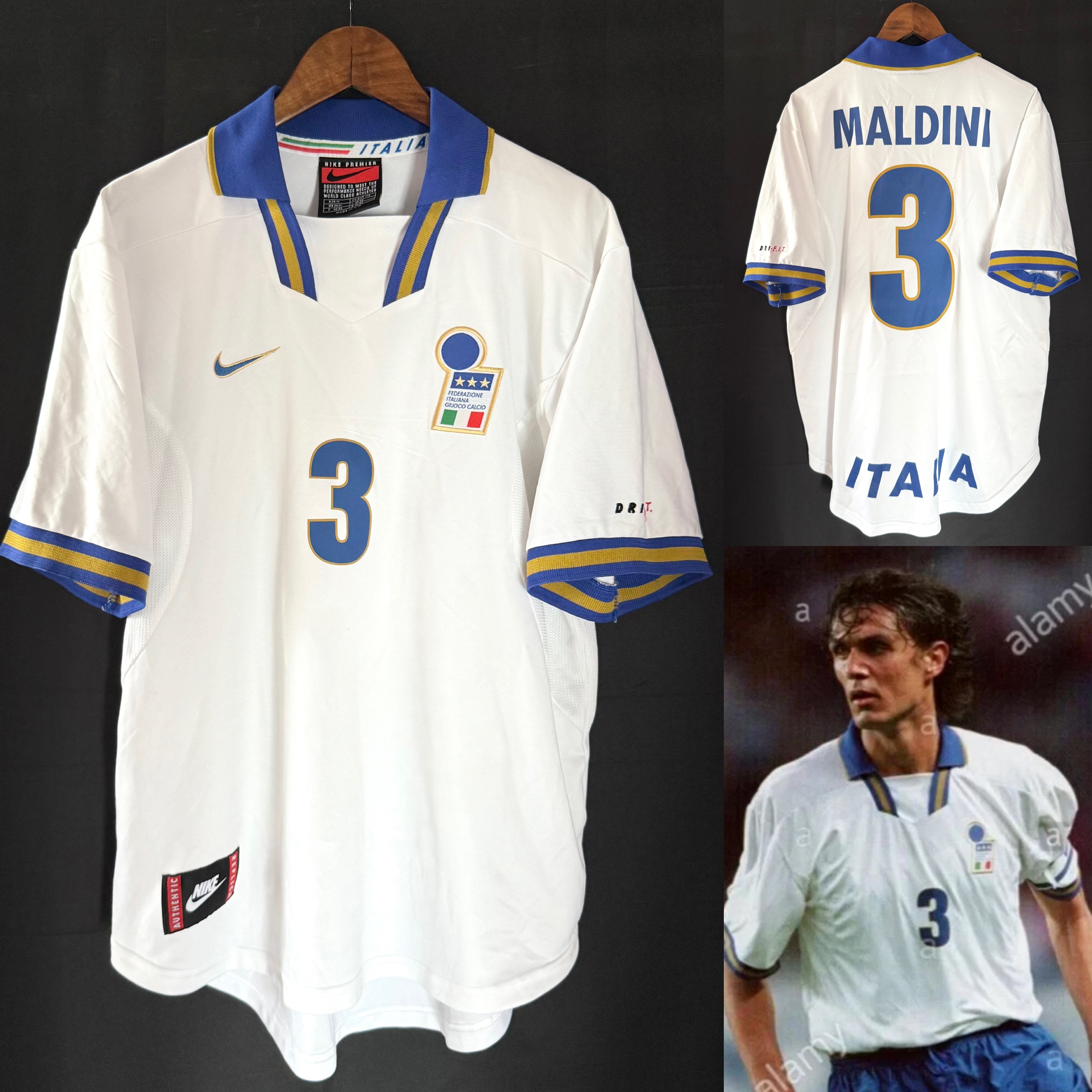 Italy 1996 Nike Away Shirt #3 MALDINI