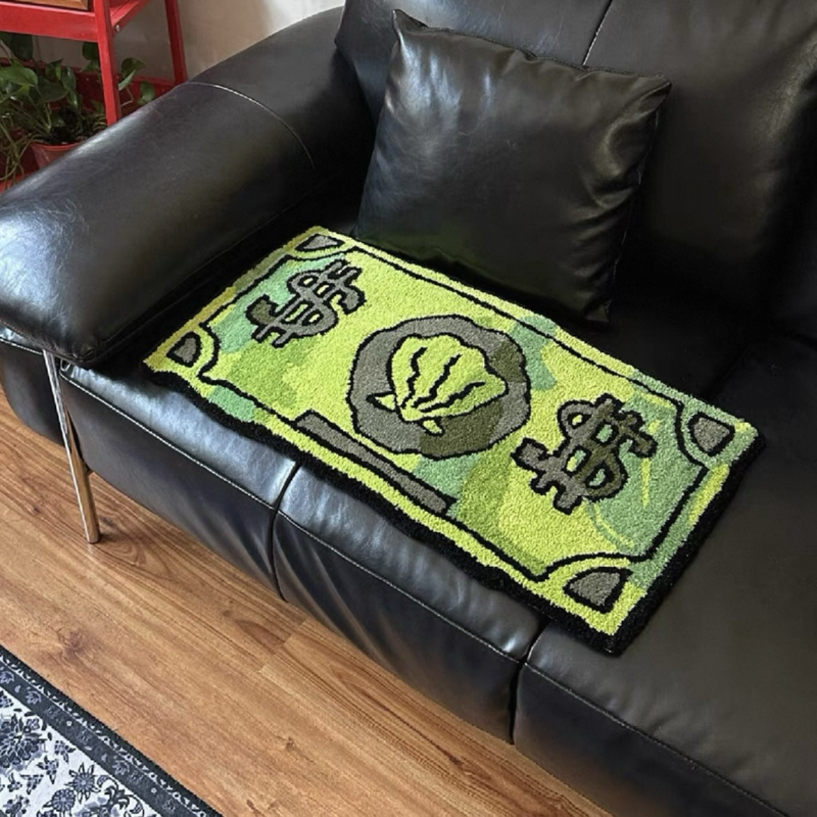 海綿寶寶 鈔票造型 仿羊絨 防滑地墊 地毯 綠色