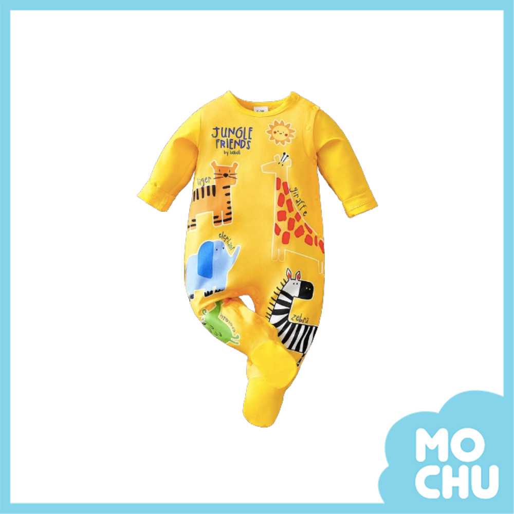 動物匯集長袖包腳連身衣