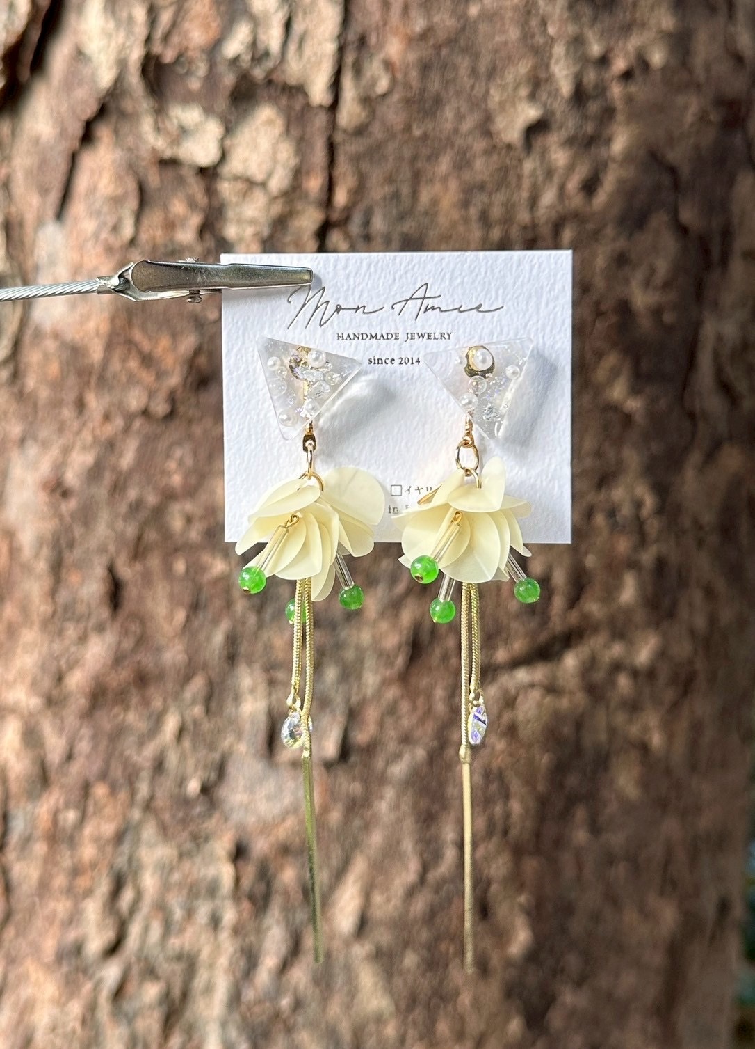 [Mon Amie] 2way 三角寶石亮片球耳環 | 綠x黃 | NO.29 | 耳針