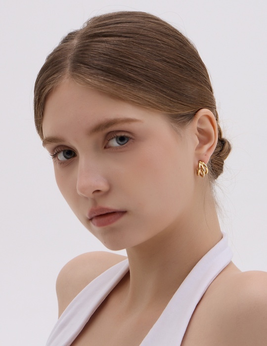 極簡三環。夾式耳環(金)