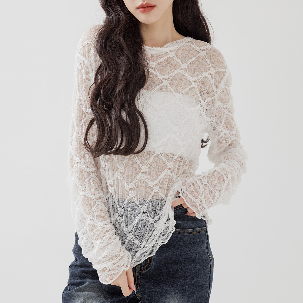Diamond pattern lace shape skin-proof top, two colors available【01099101】in stock+pre-order