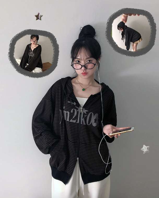 早秋預訂｜STARS 條紋 HOODIE ZIPUP外套