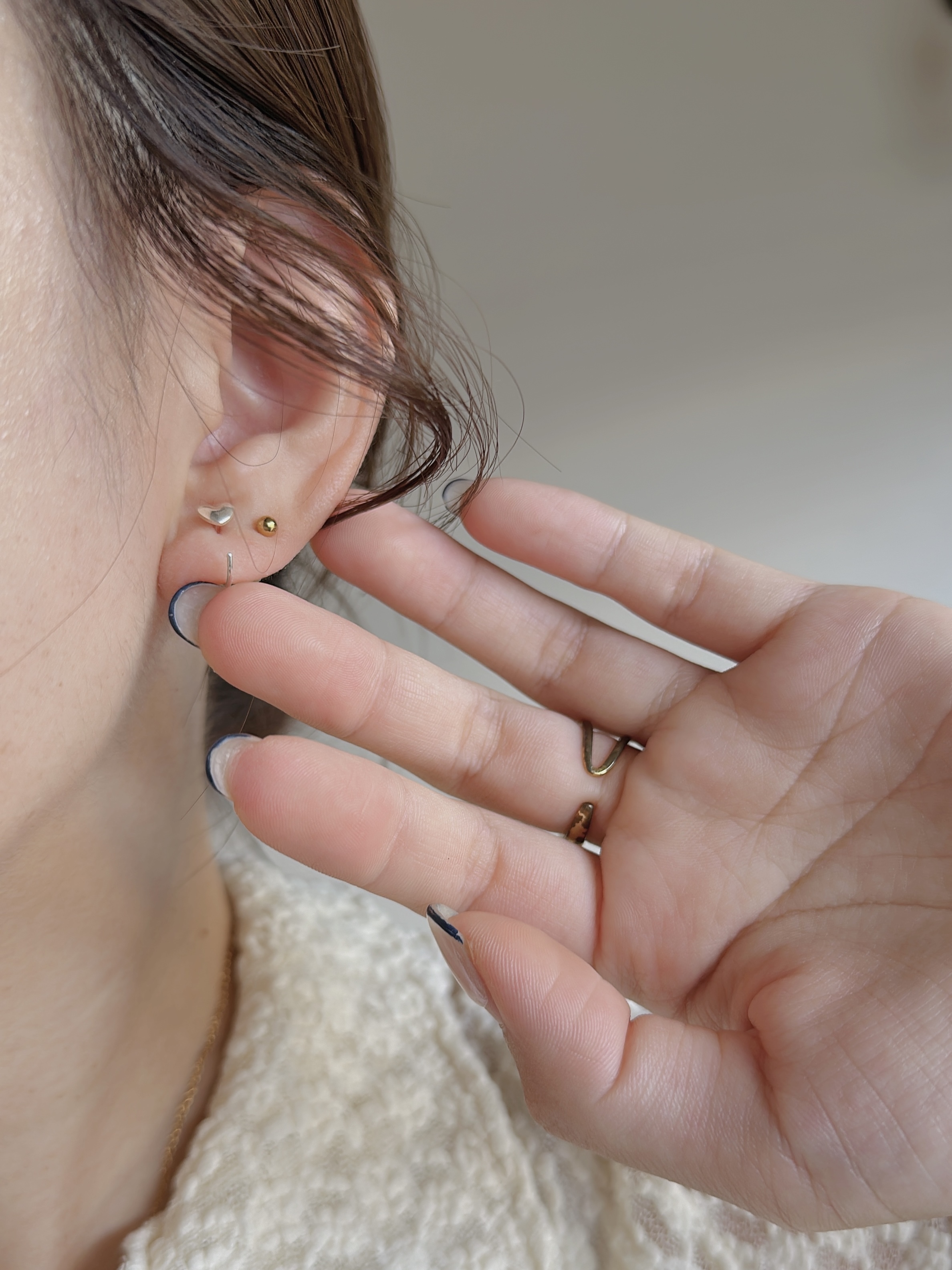 S925 heart open hoop pierce