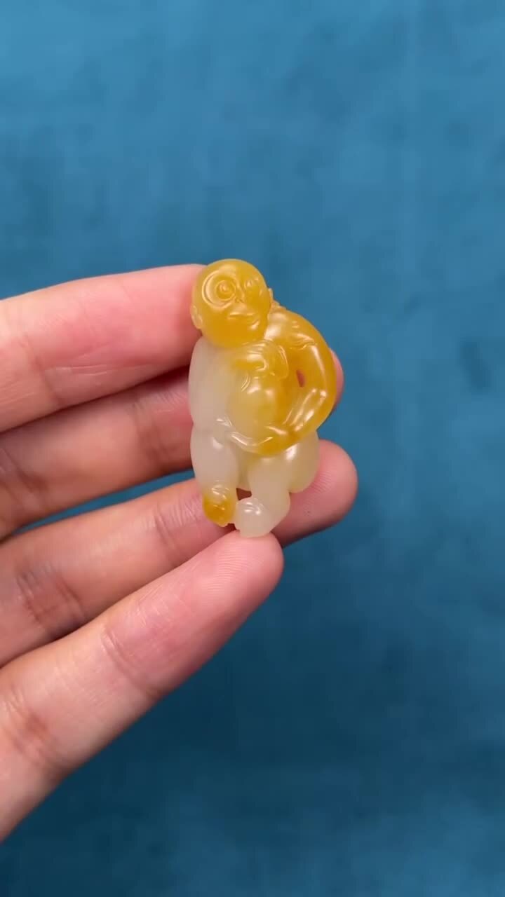和田玉籽料靈猴獻壽,天然和田玉軟玉