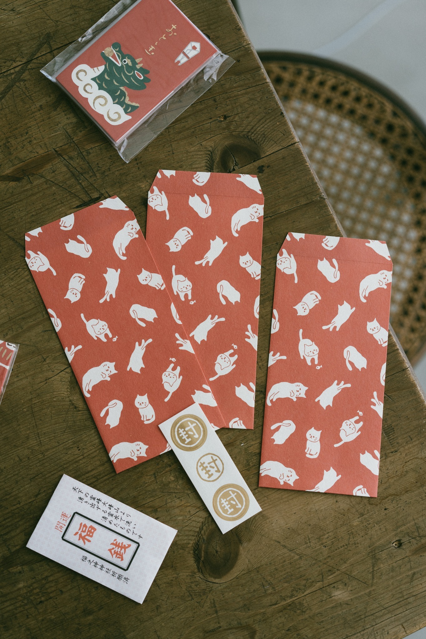 伊予和紙日本製 福氣貓咪紅包袋 (3入附封口貼紙3枚)