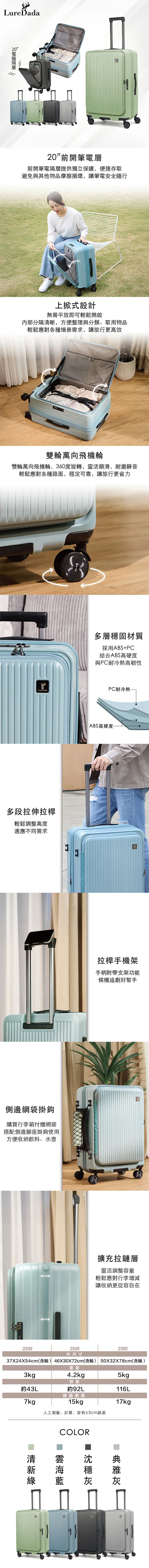 Luredada 鹿兒搭搭】大嘴獸20吋-前開式行李箱