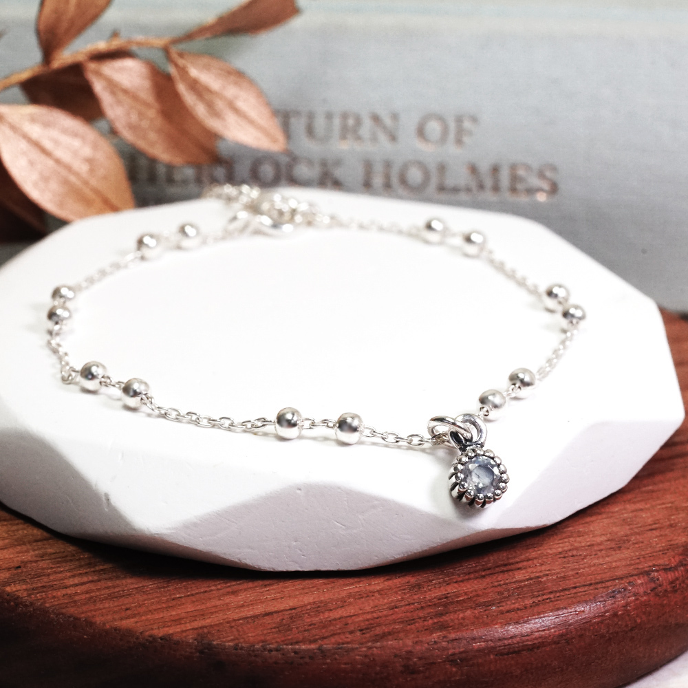 12星座 星座守護石 雙圓珠設計 925純銀手鍊 女生手鍊 生日禮物 天然石系列