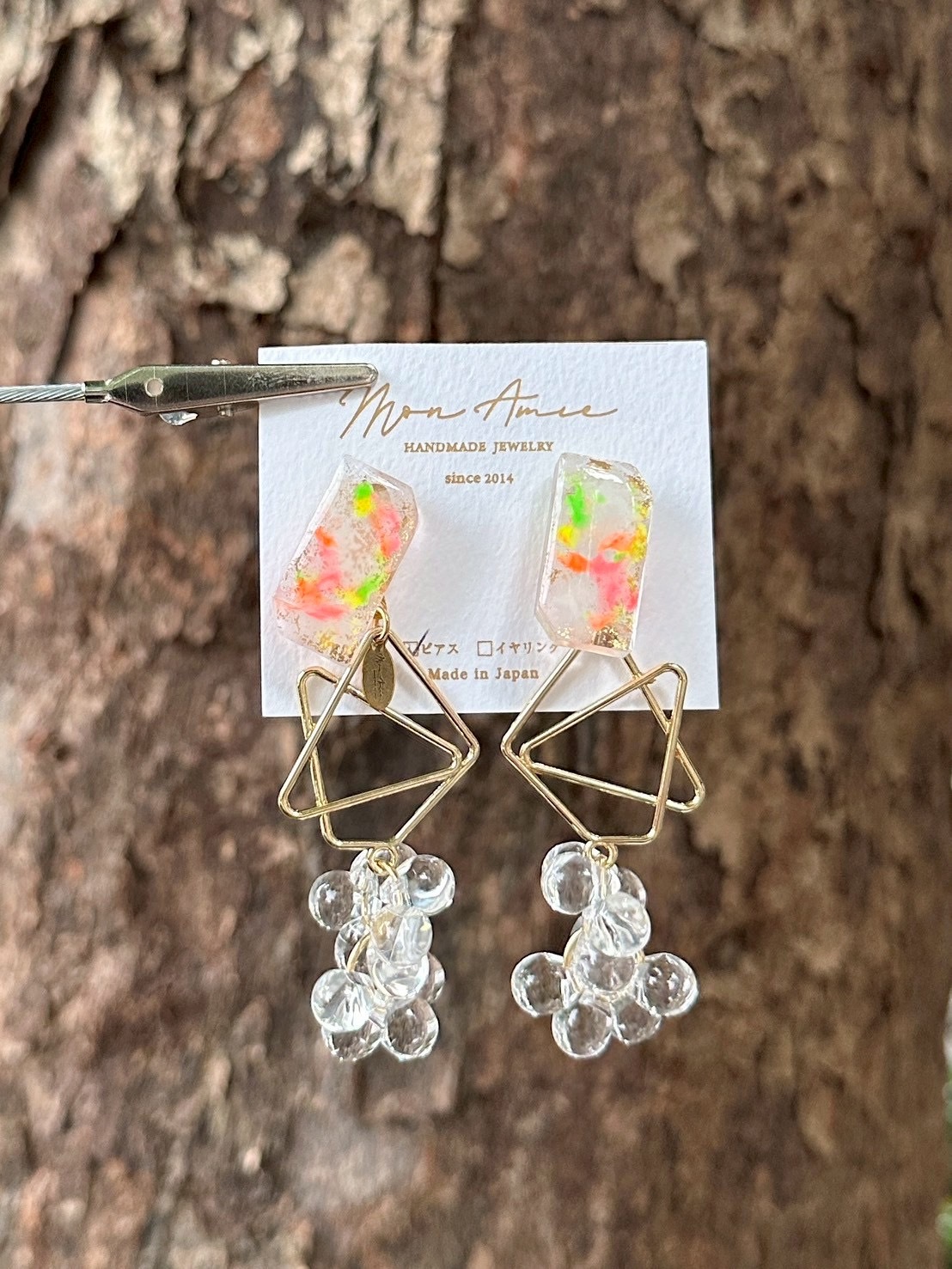 [Mon Amie] 2way 彩繪方形幾何透明珠耳環 | 繽紛款 | NO.36 | 耳針