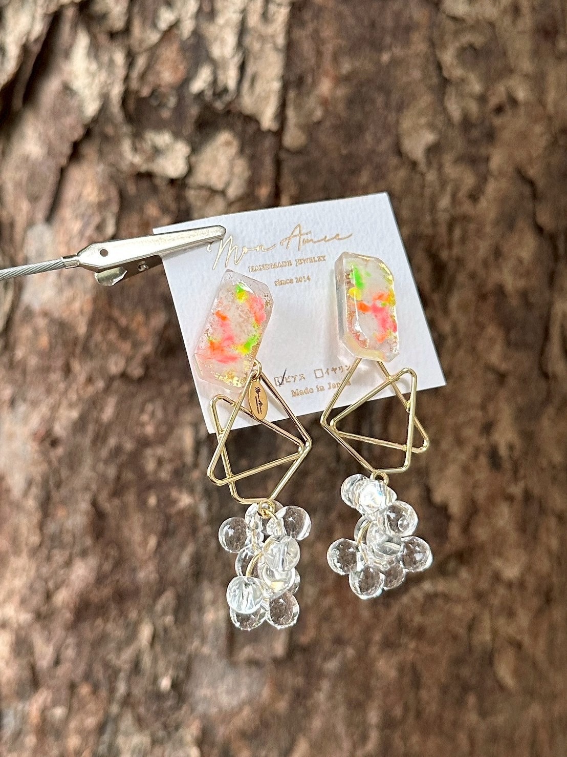 [Mon Amie] 2way 彩繪方形幾何透明珠耳環 | 繽紛款 | NO.36 | 耳針
