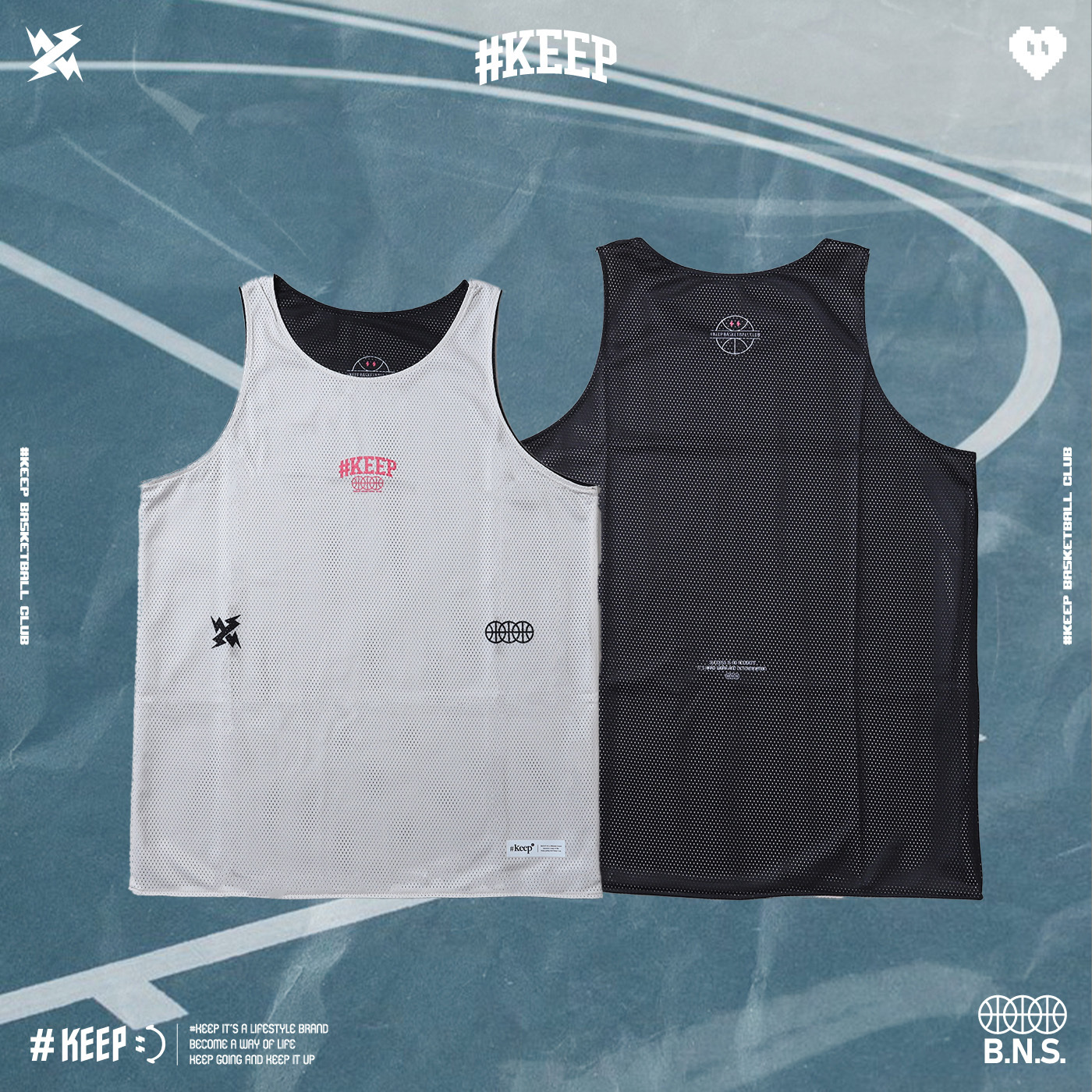 #KEEP Power Pink Mesh  JERSEY 黑白 桃紅 籃球 透氣 運動 黑白淘氣 雙面 球衣【KS318】