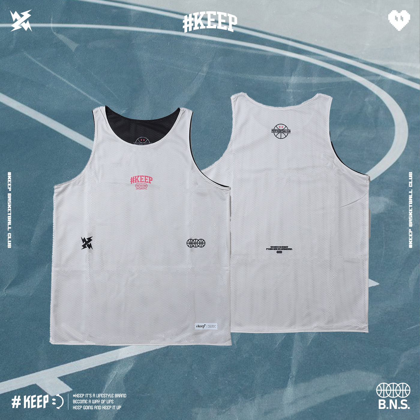 #KEEP Power Pink Mesh  JERSEY 黑白 桃紅 籃球 透氣 運動 黑白淘氣 雙面 球衣【KS318】