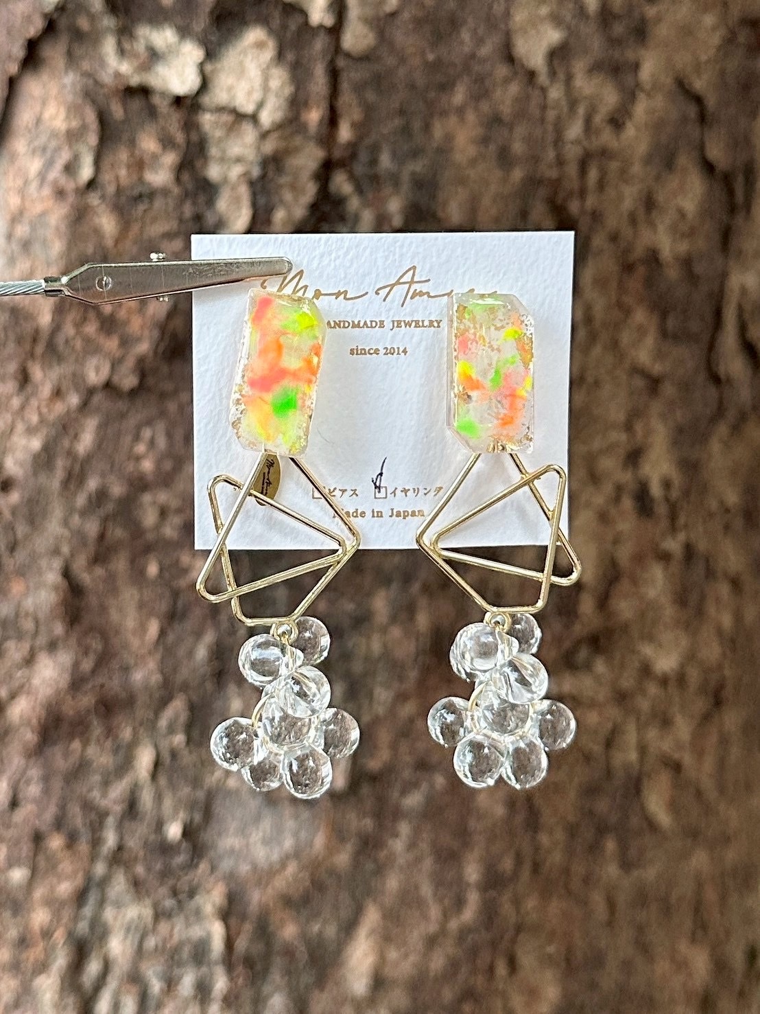 [Mon Amie] 2way 彩繪方形幾何透明珠耳環 | 繽紛款 | NO.36 | 耳夾