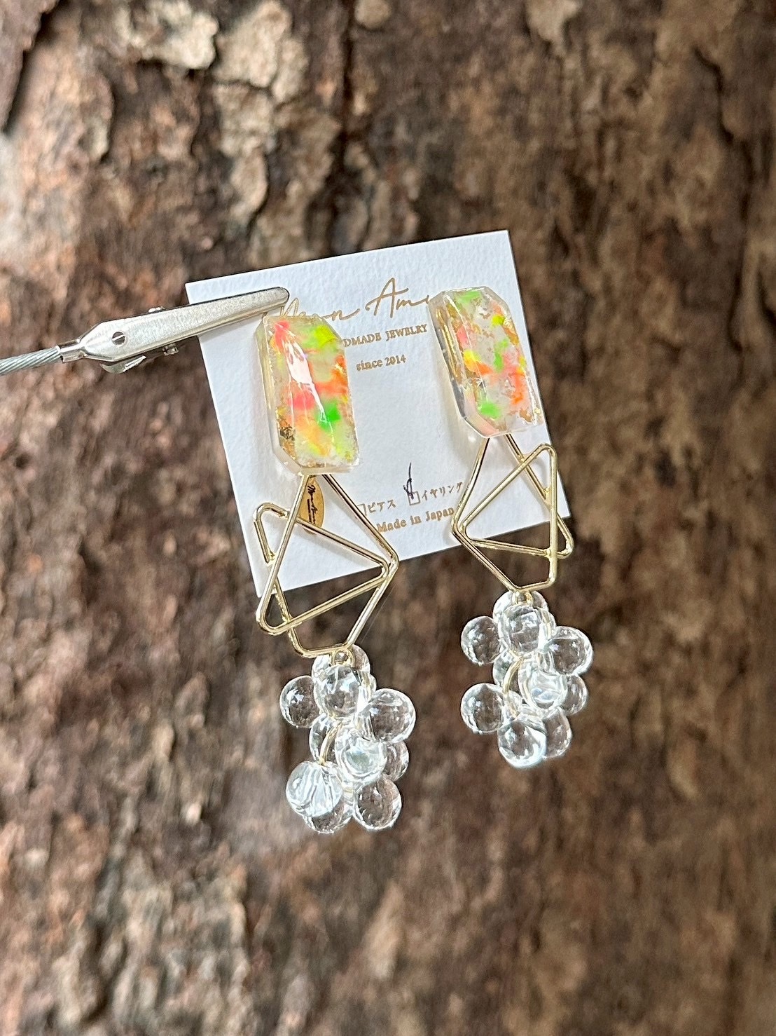 [Mon Amie] 2way 彩繪方形幾何透明珠耳環 | 繽紛款 | NO.36 | 耳夾