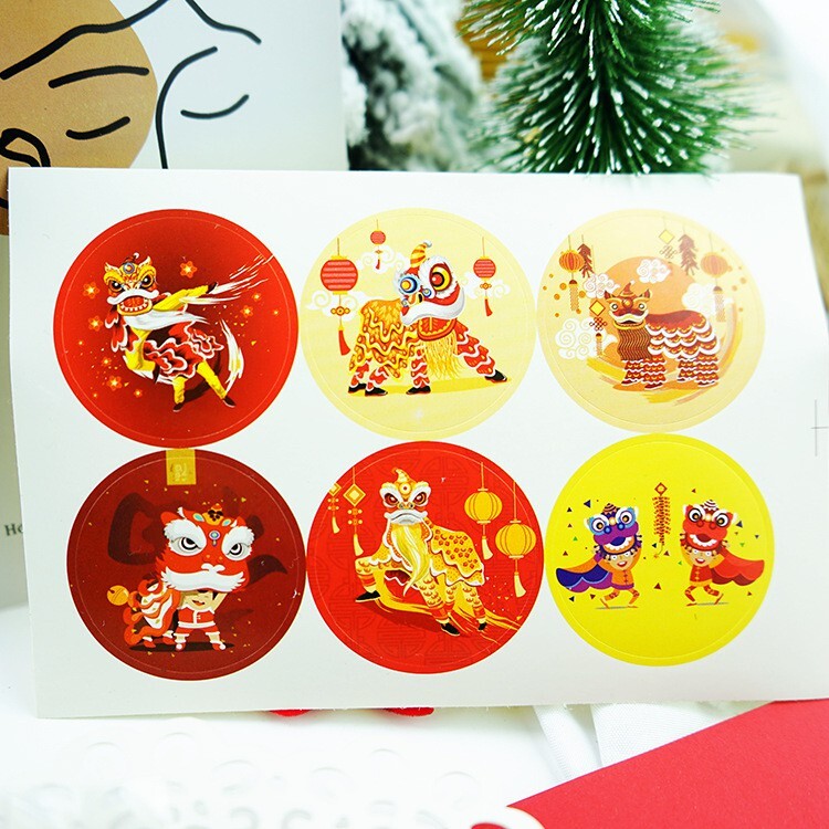 【台灣現貨速發】舞獅貼紙 新年貼紙 水果貼紙｜一張６枚｜醒獅 新年 封口貼紙 賀新年