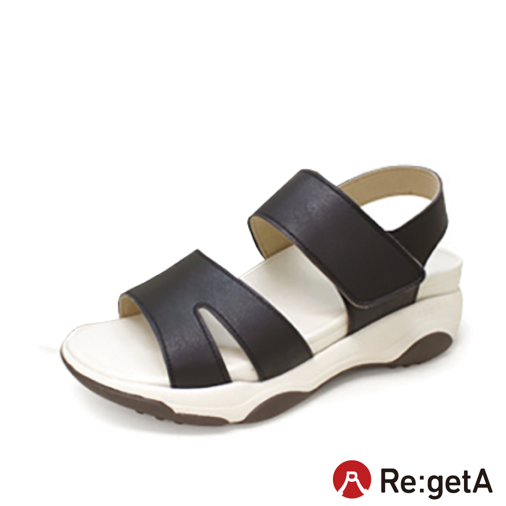 大阪樂步健康鞋 Re:getA輕量厚底魔鬼氈後帶涼鞋RE3001(BLK-黑色)