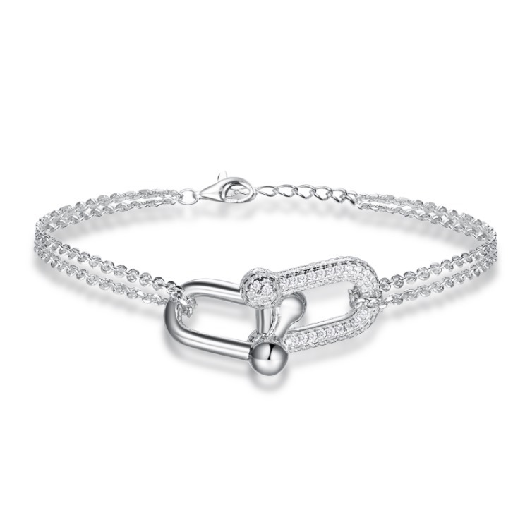 (4442) ANY JEWERLRY - B1902 Italian Silver Inter-lock Bracelet ( 鏈長14+3cm)(兩色可選)