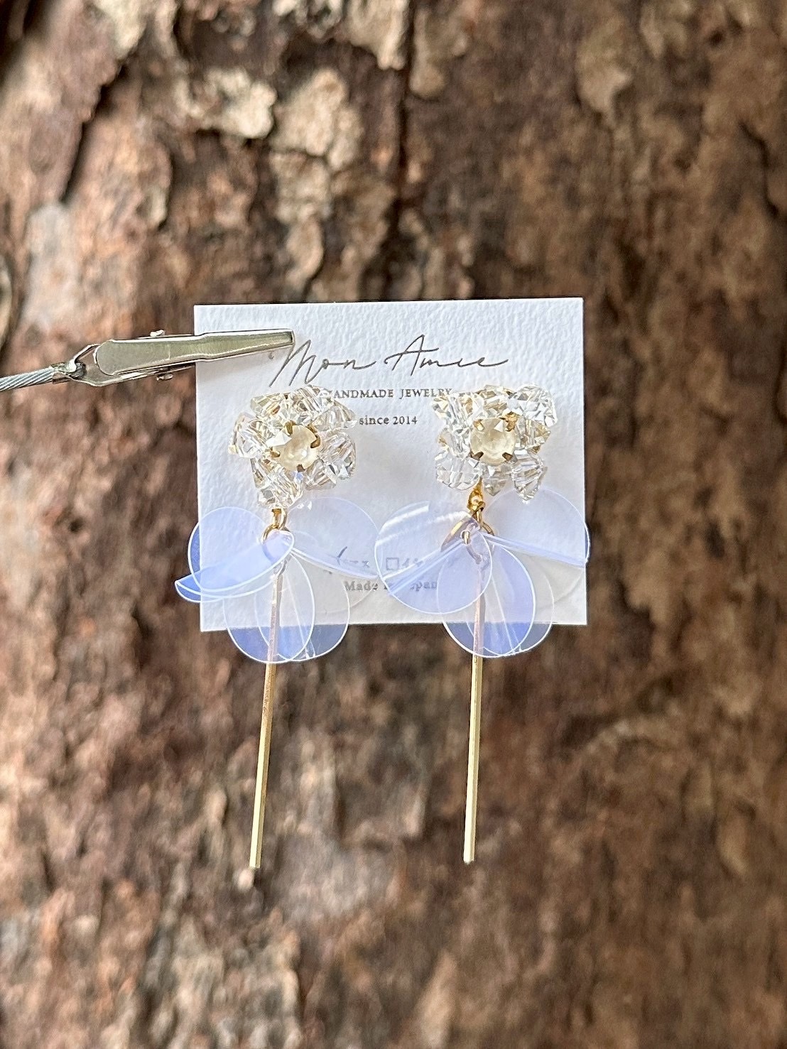 [Mon Amie] 2way 串珠花卉寶石吊棒耳環 | 透明款 | NO.37 | 耳針