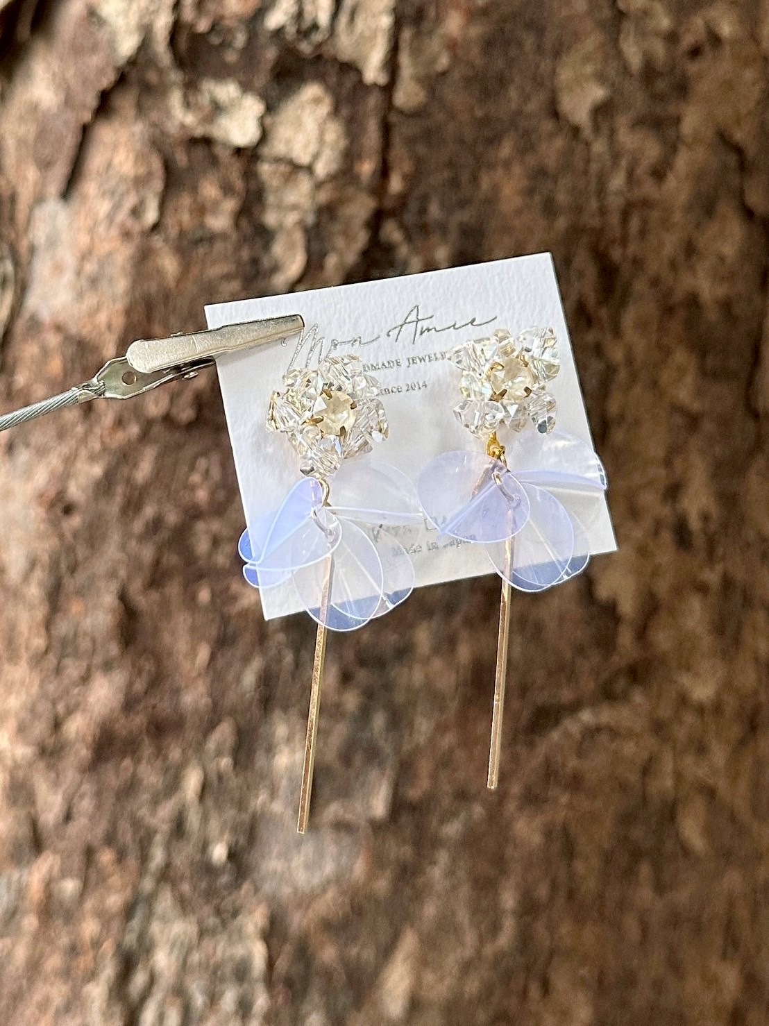 [Mon Amie] 2way 串珠花卉寶石吊棒耳環 | 透明款 | NO.37 | 耳針